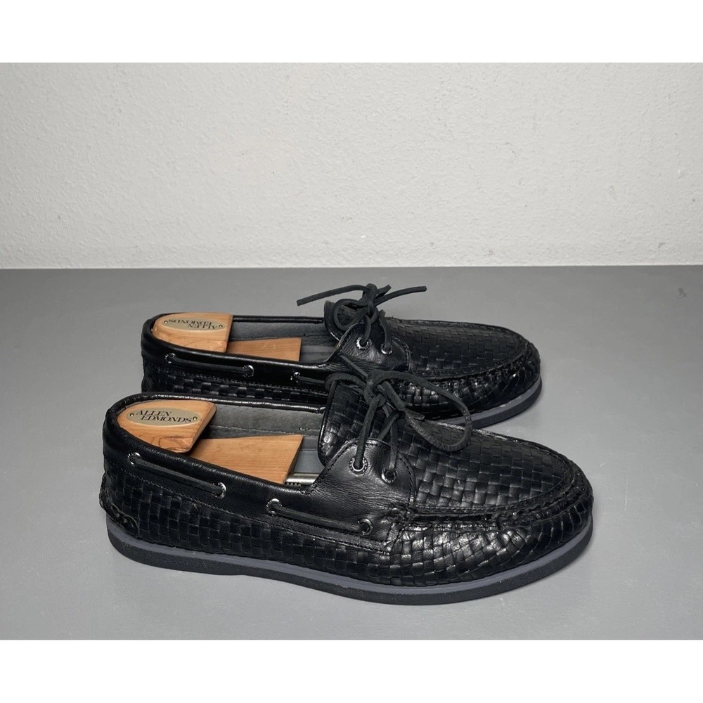Sperry Gold Cup Men's Woven Black Leather Original 2-Eye Boat Shoes Size 10.5 W